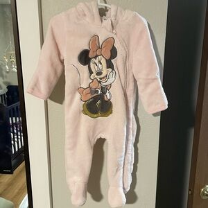 Pink Disney Baby Fleece Hooded Minnie Mouse Snowsuit Ears Zipper Front